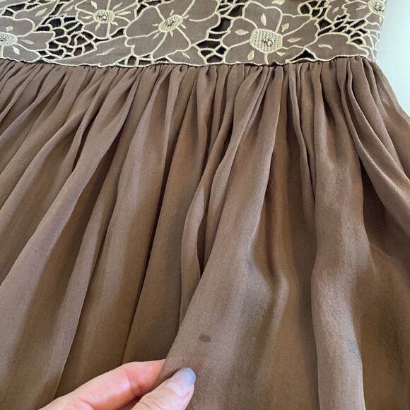 Vintage 00's Laundry by Design Brown Bubble Hem Ruched Silk Dress Size 4 - Picture 13 of 14